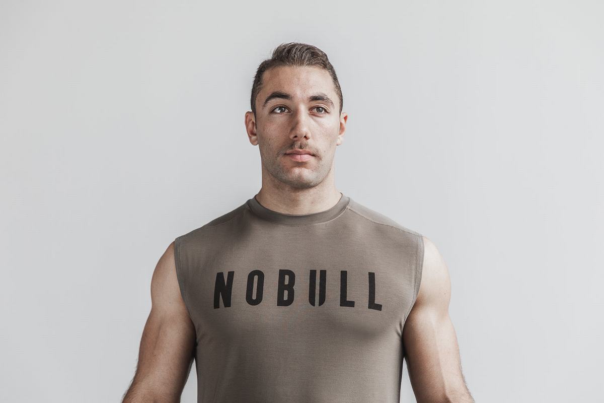 Nobull Sleeveless Men's T Shirts Brown | Australia (GM9147)